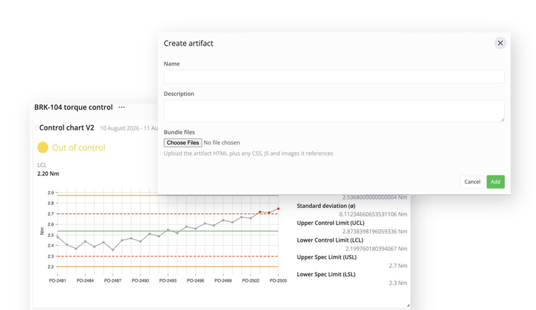Create a reporting artifact and show its dashboard widget