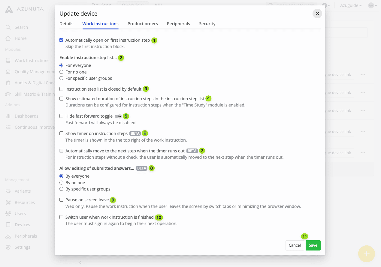 docs quelles sont les options de configuration possibles instructions de travail
