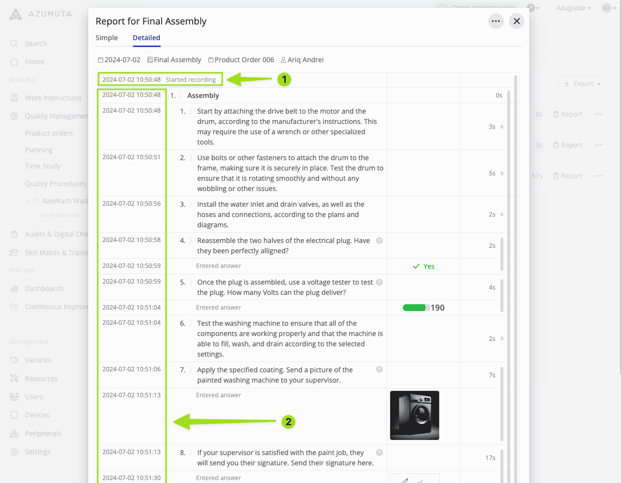 Docs information contained in the report detailed view