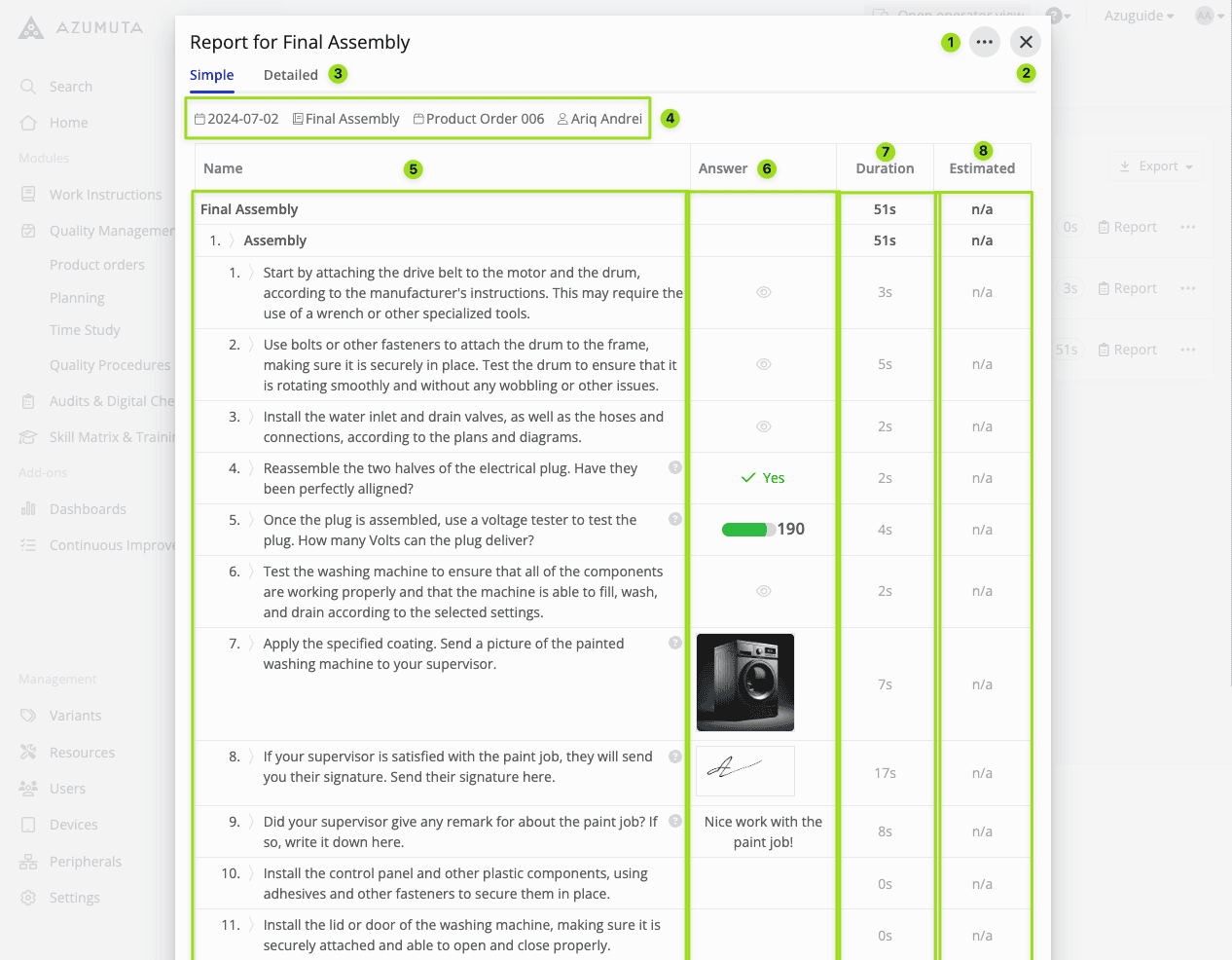 Docs information contained in the report simple view