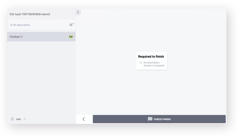 Zwangsabschlussaktion für ein Audit in der Azumuta App