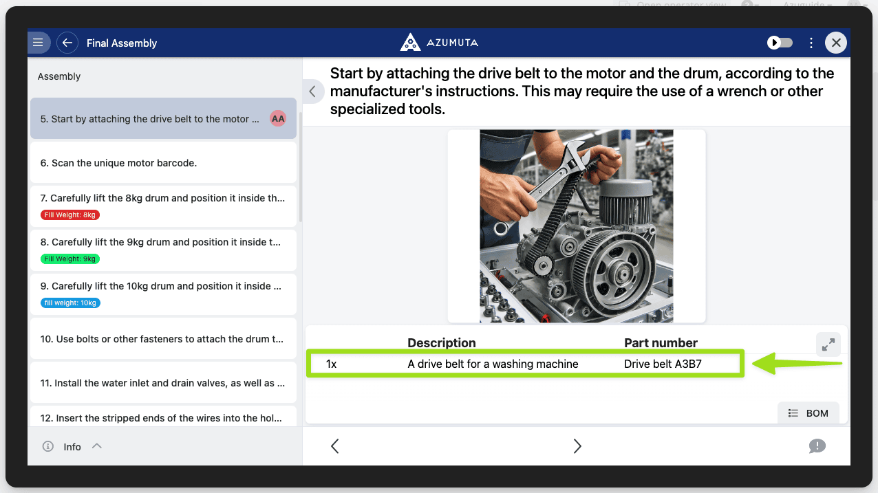 docs toevoegen van een verplicht onderdeel voor montage aan een werkinstructie