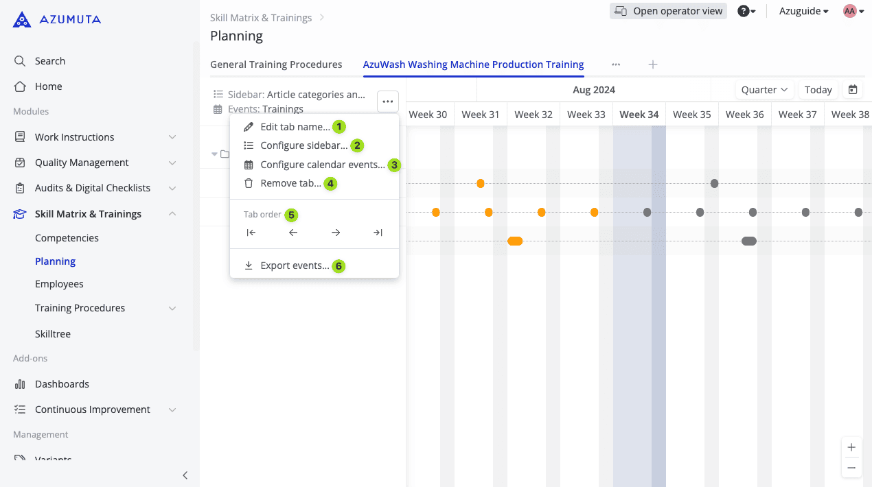 docs what are the available settings training