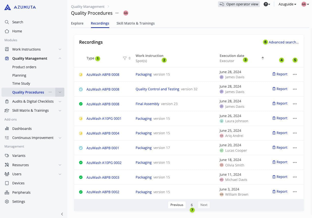 docs cómo ver la lista de registros a nivel de módulo gestión de calidad