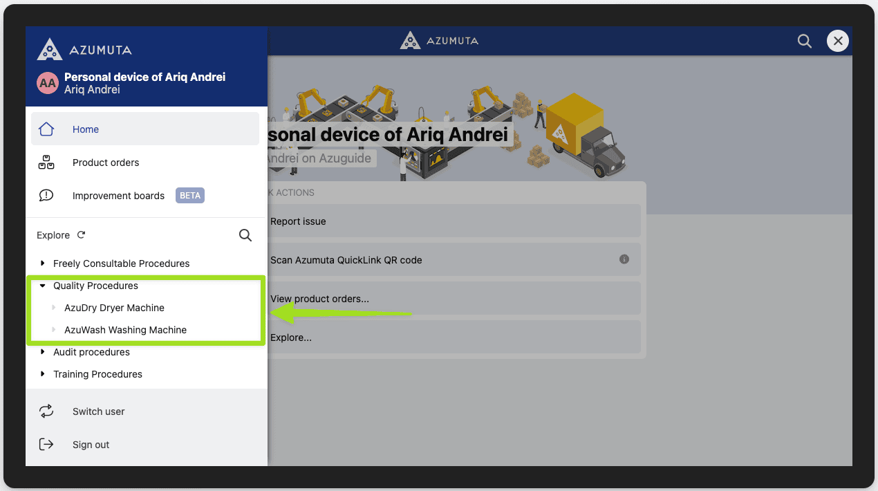 docs routage du menu latéral dans l'application