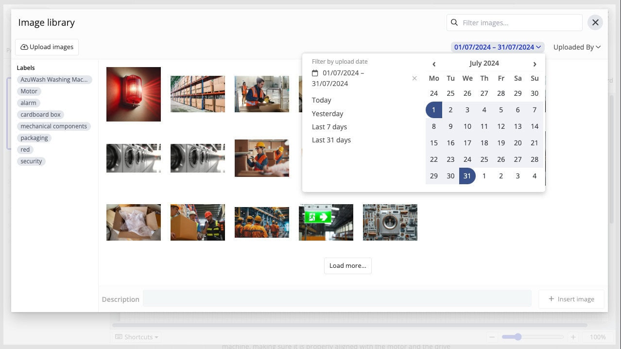 Dokumentation: Bilder nach ihrem Upload-Datum in der Bildbibliothek filtern