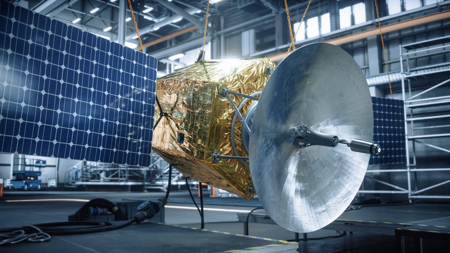 Satellite Under Construction in Aerospace Technology Manufacturi