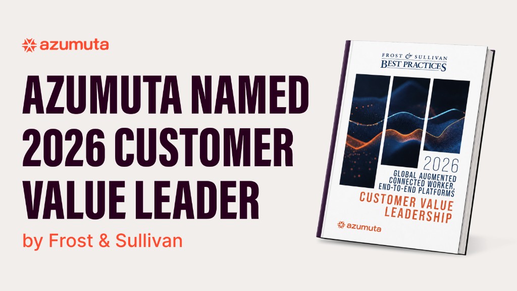 Azumuta von Frost & Sullivan als Customer Value Leader 2026 ausgezeichnet, mit dem Titelblatt des Frost & Sullivan Best Practices Customer Value Leadership Berichts für globale Augmented Connected Worker, End-to-End-Plattformen