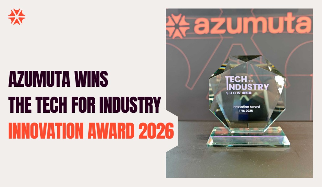 Das Azumuta-Team auf der Bühne der Tech for Industry Show in Paris bei der Entgegennahme des TFIS Innovation Award 2026 für Azumuta Labs.